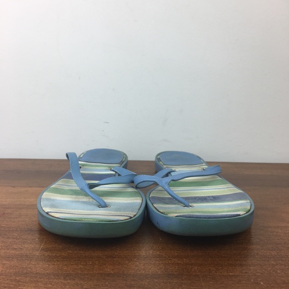 Coach Linette Women's Flip Flop Thong Sandals Blue Leather Stripes Size 7M. - Picture 4 of 12